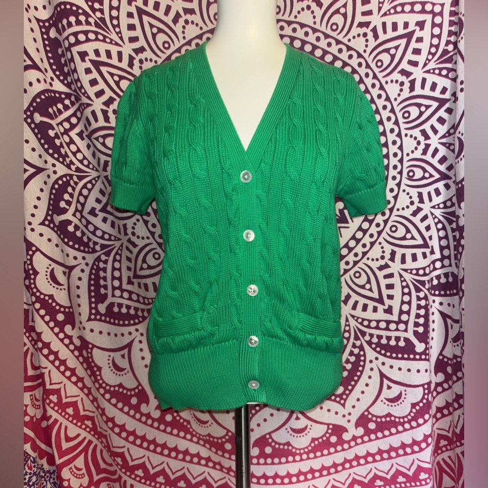 Polo by Ralph Lauren Green Cable-Knit Short-Sleeve Cardigan